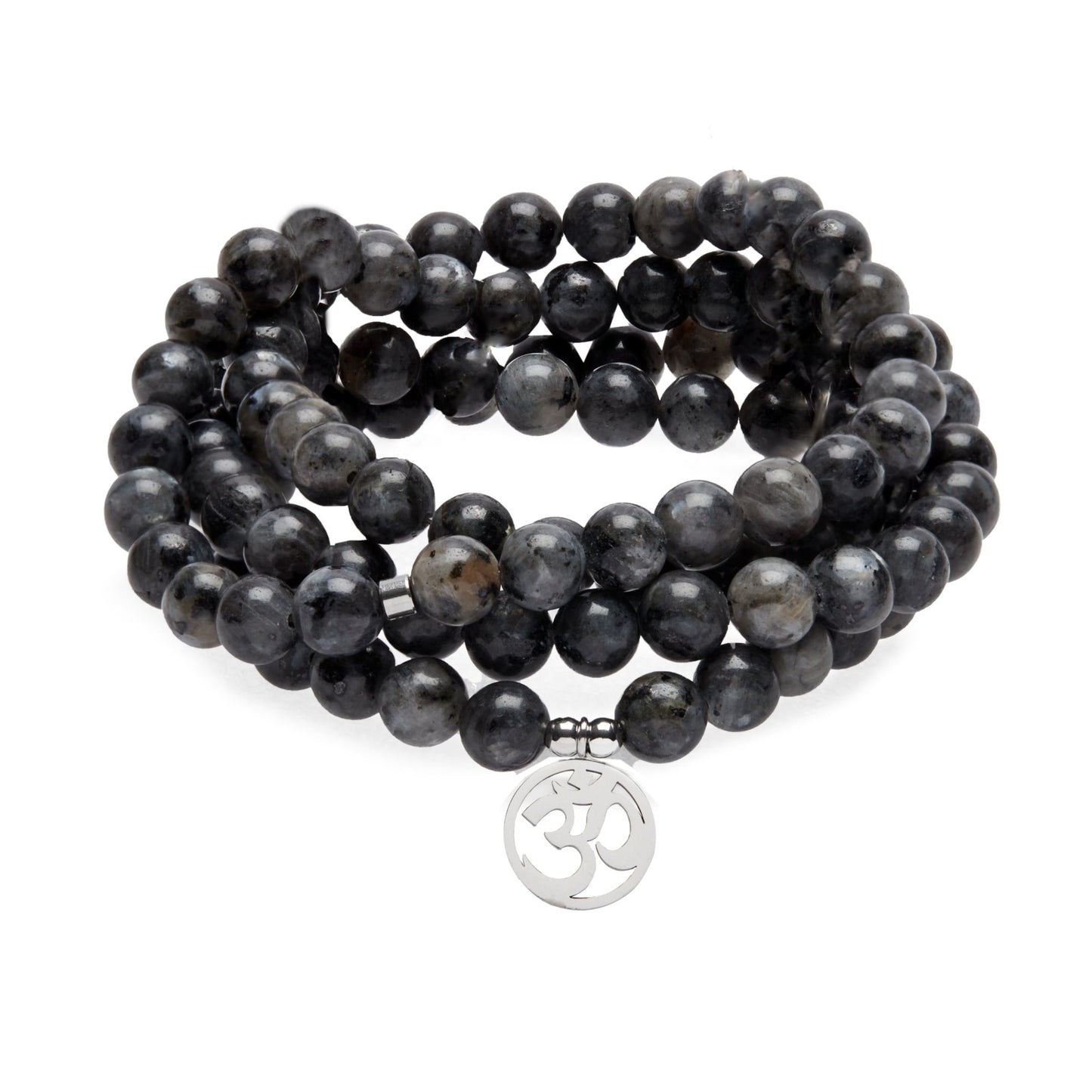 Bracelet Mala "Om" de 108 perles en Labradorite Grise