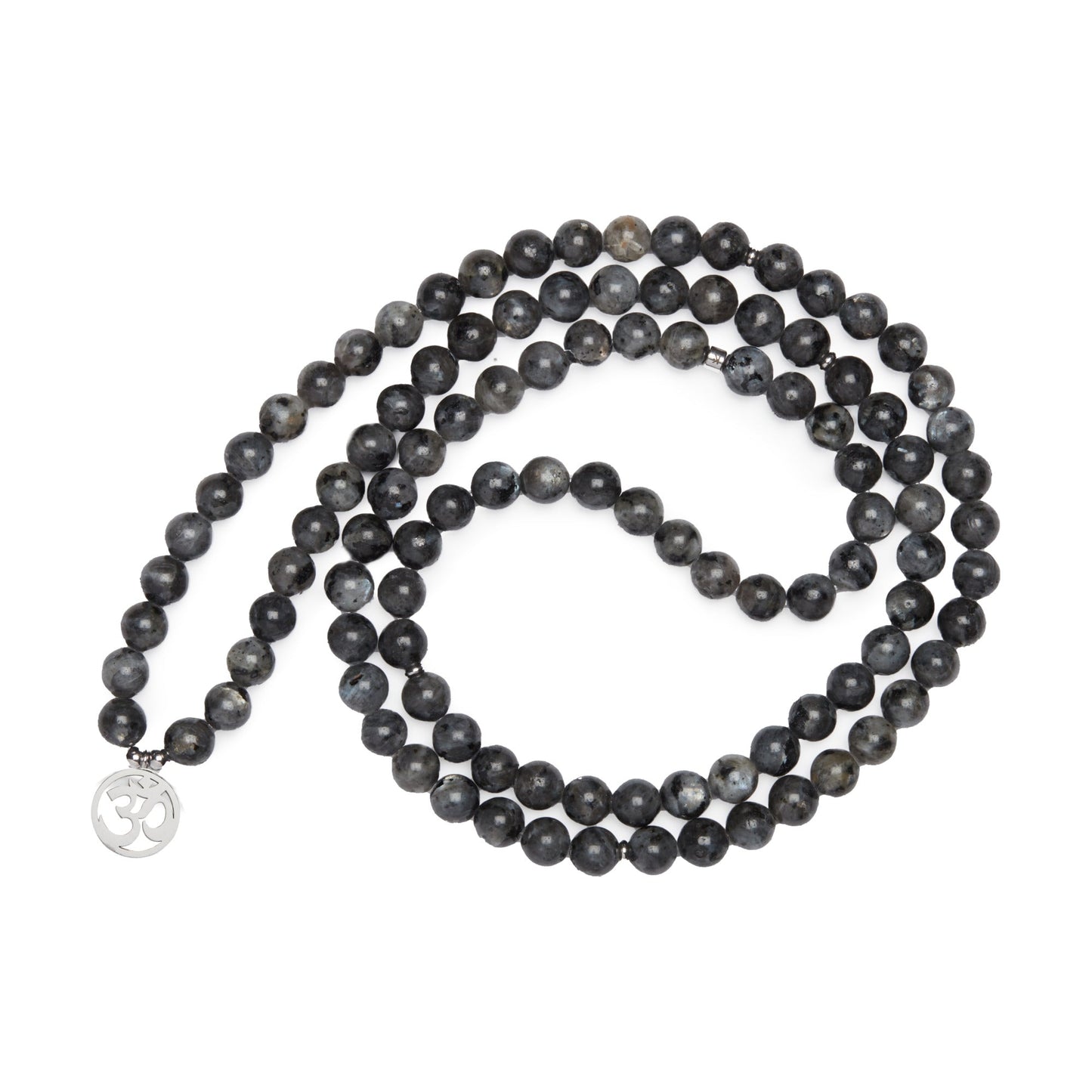 Bracelet Mala "Om" de 108 perles en Labradorite Grise
