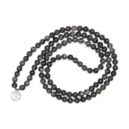 Bracelet Mala "Om" de 108 perles en Labradorite Grise