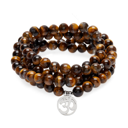 Bracelet Mala "OM" de 108 perles en Oeil de Tigre