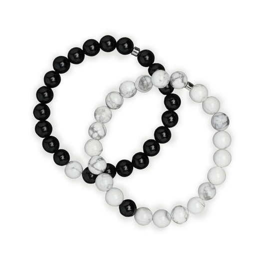 Bracelet Distance en Howlite Blanche et Agate Noire