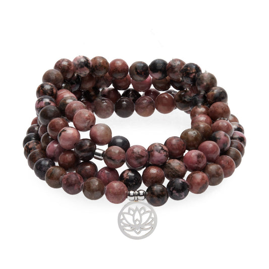 Bracelet Mala "Maîtrise des Emotions" de 108 perles en Rhodonite