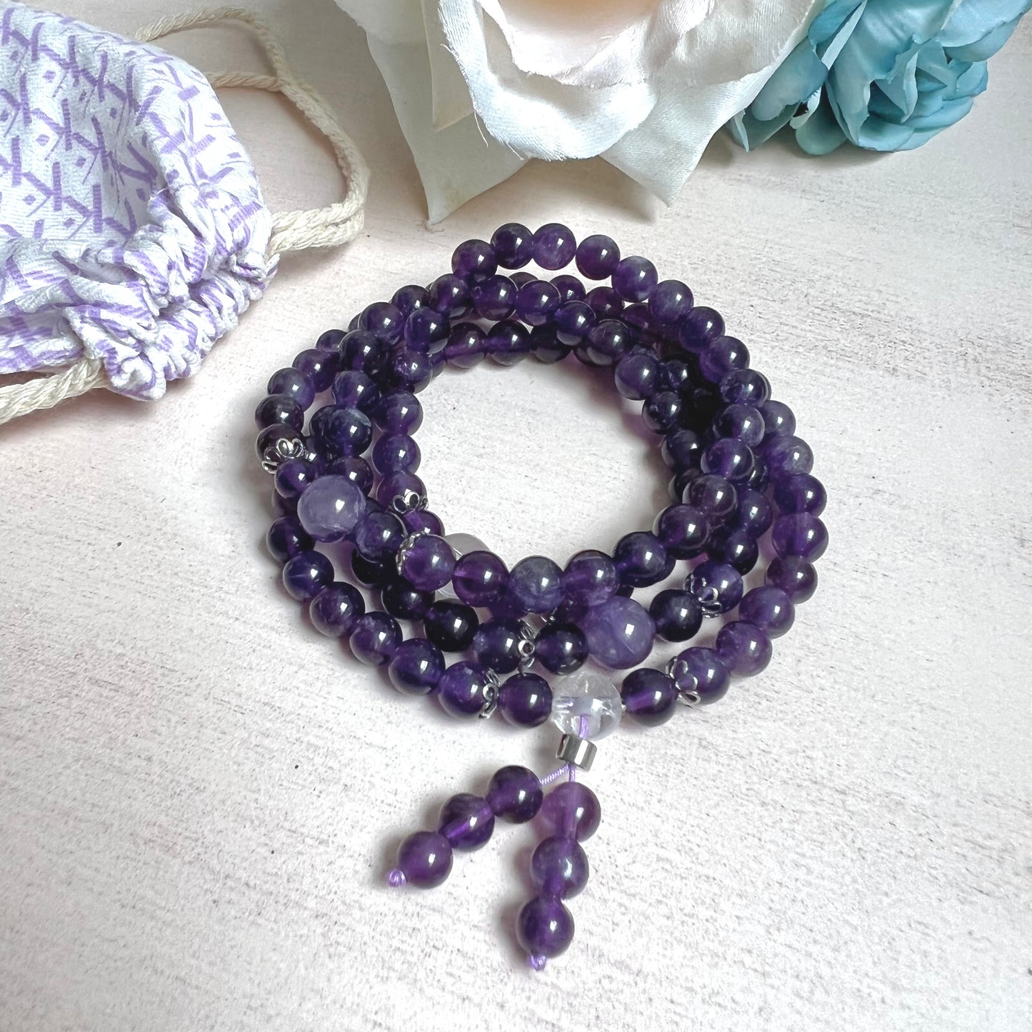 Bracelet Mala Bouddhiste en Améthyste