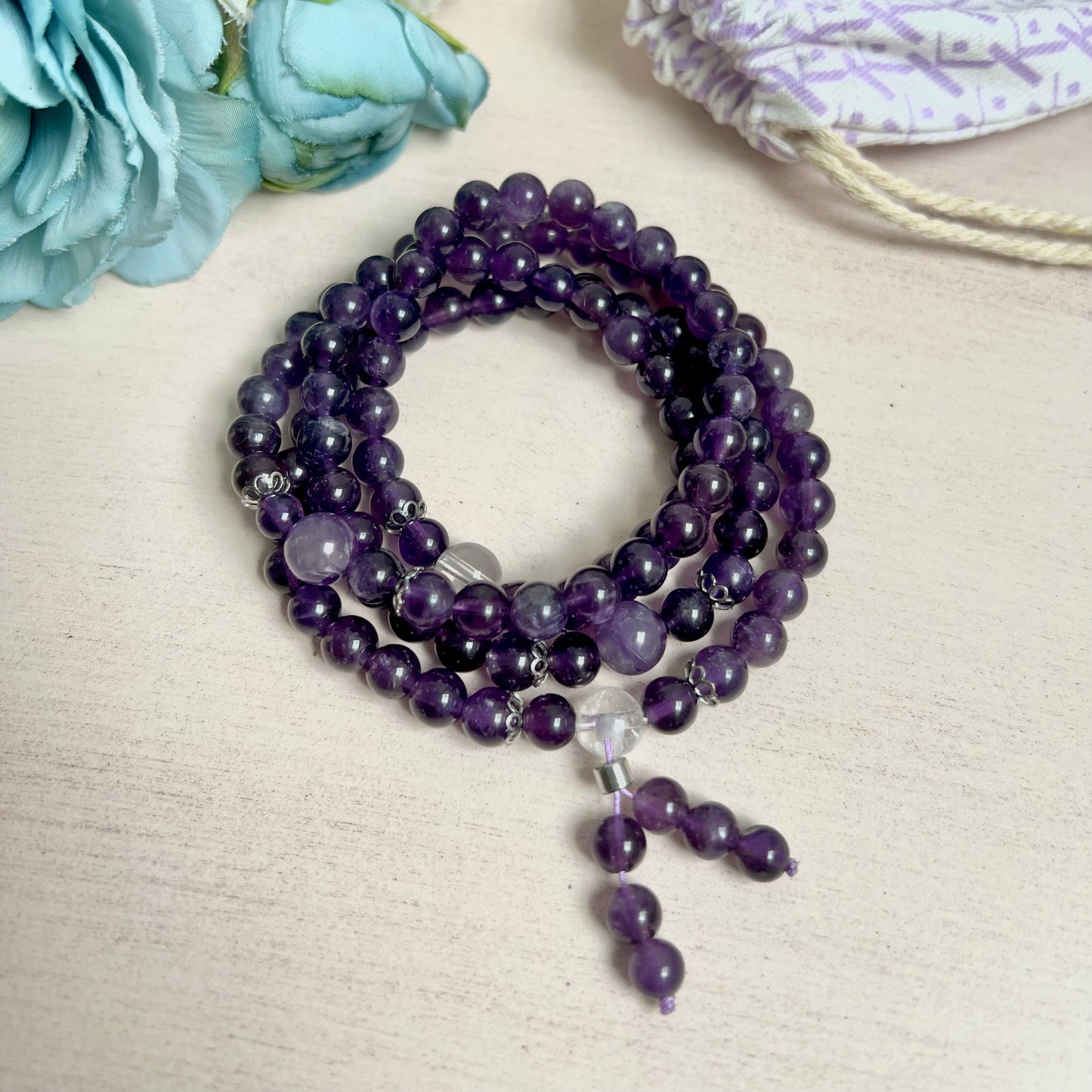 Bracelet Mala Bouddhiste en Améthyste